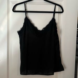 Black Satin Tank with Lace Detail